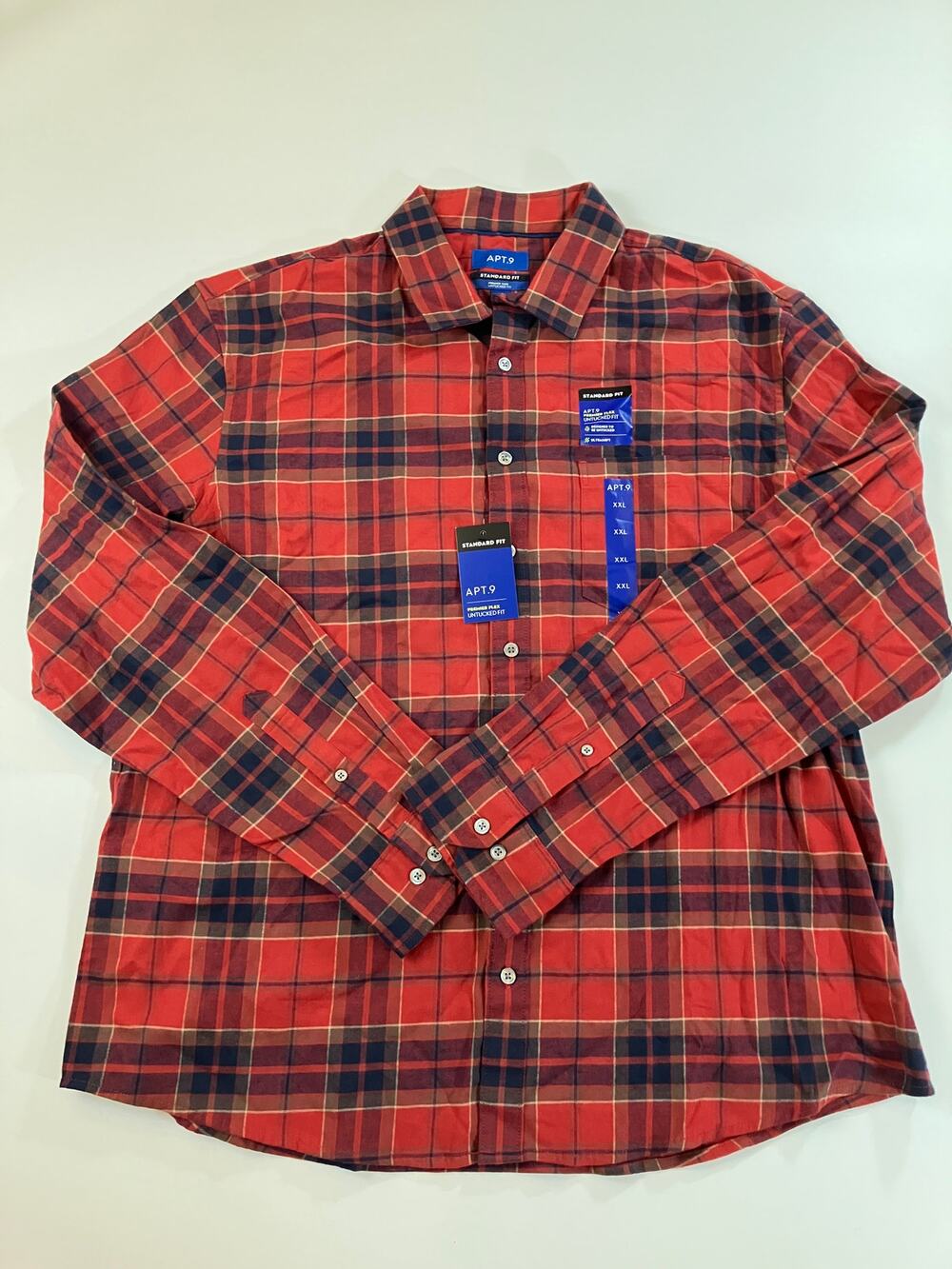 Apt 9 Mens XXL Plaid Shirt Cherry Merlot Premier Flex Untucked Fit NWT